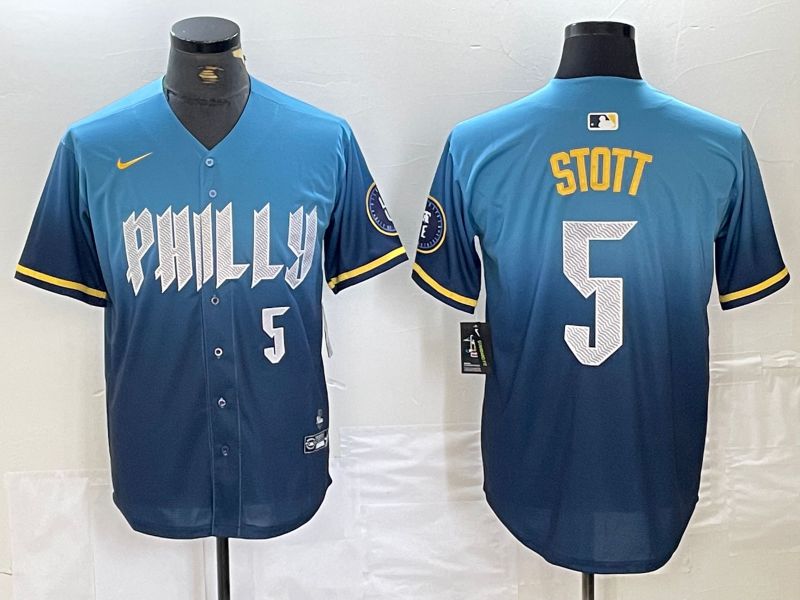 Men Philadelphia Phillies 5 Stott Blue City Edition Nike 2024 MLB Jersey style 4